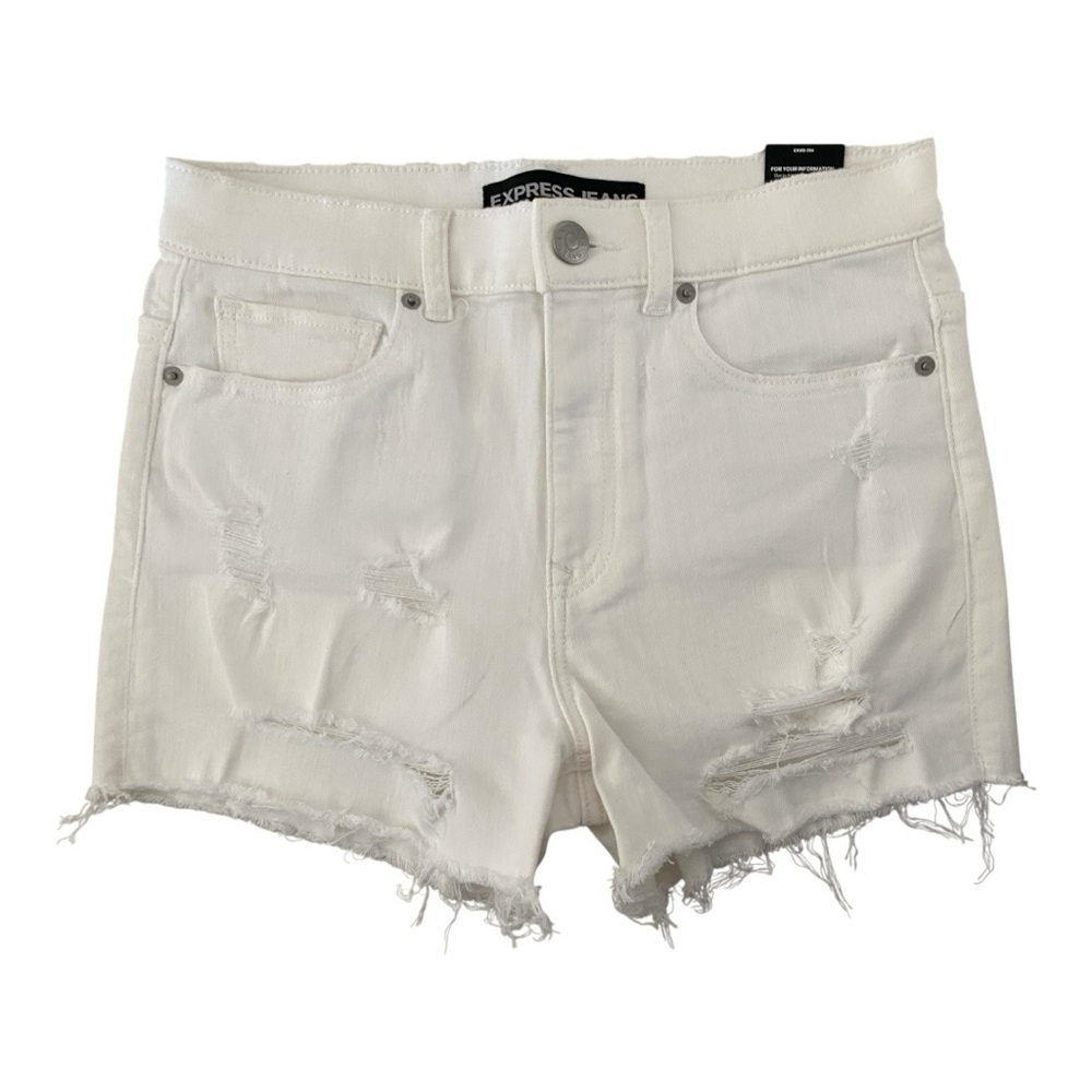 NWT Express Super High Rise Cut Off Distressed Denim Shorts – White Wash Size 6